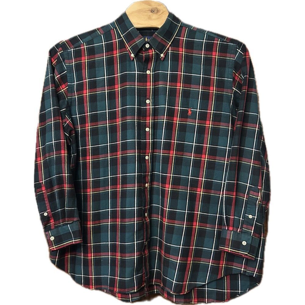Ralph Lauren Shirt Men 2XB Green Red Plaid Performance Flannel Pony Button Shirt